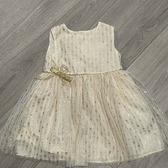 Gold and Cream Baby Dress with Bow - Picture 1 of 9